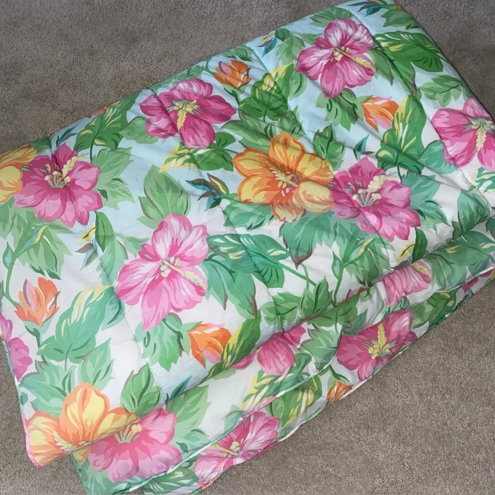 LAUREN‎ Ralph Lauren Twin Size Comforter Tropical Floral Hibiscus Sandy Lane